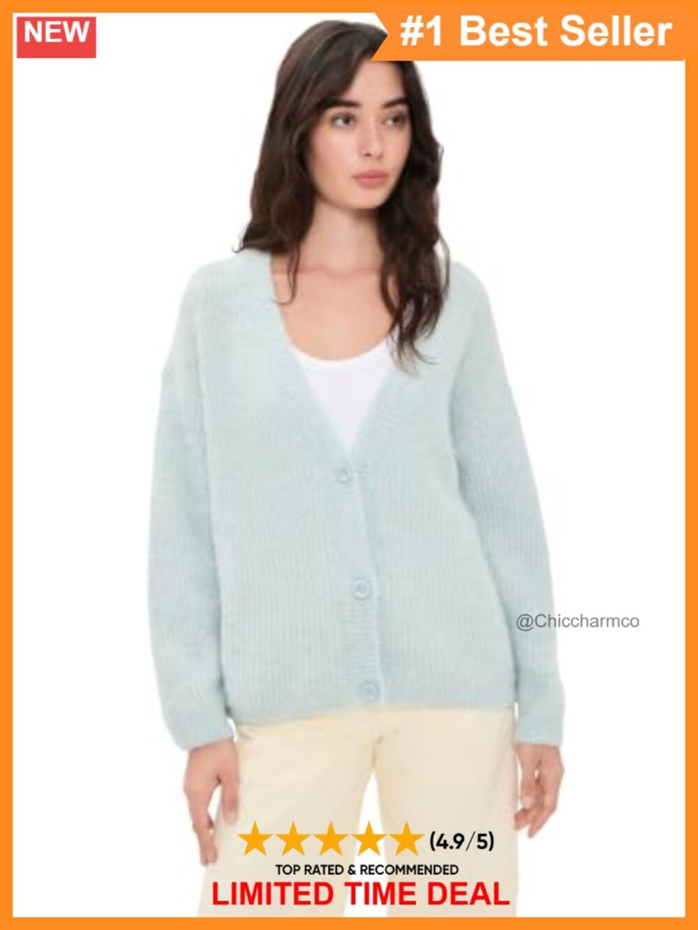 Women's Long Sleeve V-Neck Knit Cardigan Regular Fit Sweater